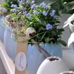 Blumen in blauen Töpfen geschmackvoll dekoriert von Bianca's Blumenstil